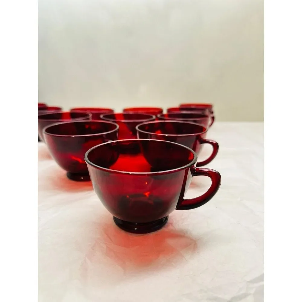 Vintage MCM Anchor Hocking Royal Ruby Red Punch Cups Set 6